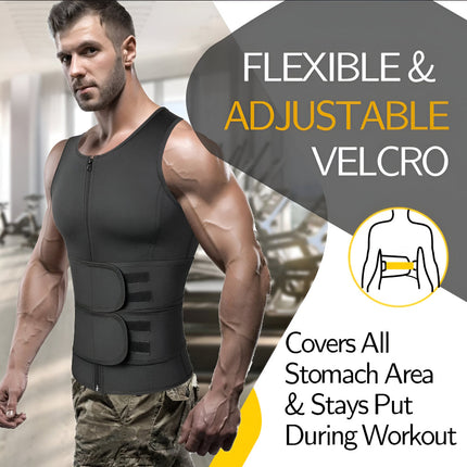 Neoprene Workout Vest for Men with Adjustable Dual Belts | Front Zipper for Secure Fit During Gym and Fitness Training