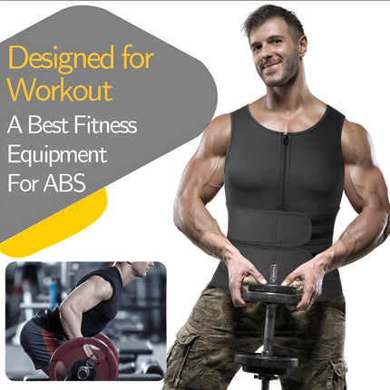 Neoprene Workout Vest for Men with Adjustable Dual Belts | Front Zipper for Secure Fit During Gym and Fitness Training
