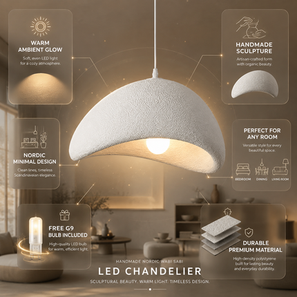 LED Chandelier with Minimalist Nordic Design | Elegant Handmade Ceiling Light for Living and Dining Spaces