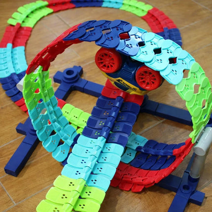 Snap Together Race Car Track Set with Light Up Climbing Car, Build Loops, Curves and Twists for Indoor Play