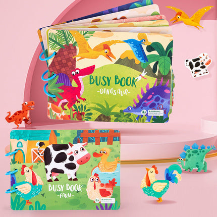 Toddler Busy Book, Interactive Quiet Book with Matching Numbers, Shapes and Animal Activities, 4 Themes for Preschool Learning at Home