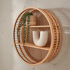 Floating Shelf, Round Bamboo Wall Shelf for Plants and Books, Boho Wall Mounted Shelf for Bathroom and Bedroom_00