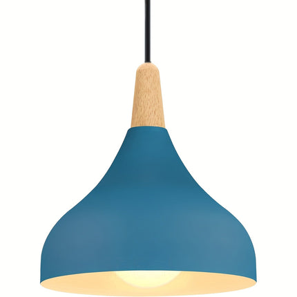 Teardrop Pendant Light with Adjustable Height | Metal & Wood Modern Lamp for Soft Ambient Dining Lighting