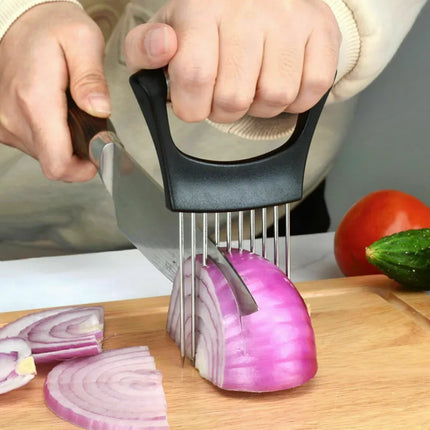 Food Slicing Holder with Sharp Holding Pins and Non-Slip Grip for Even Slices of Tomatoes and Onions