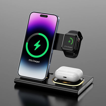 Wireless Charger Station with Smart LED Indicator and Fast Charging, Dock for Phone, Watch and Earbuds, 7 Colours