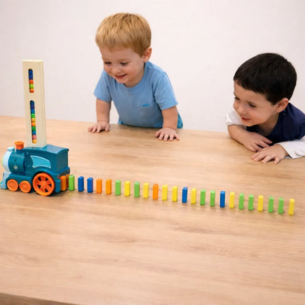 Domino Train Toy Set for Kids that Lays Dominoes Automatically for Cause and Effect Play, 2 Color Options