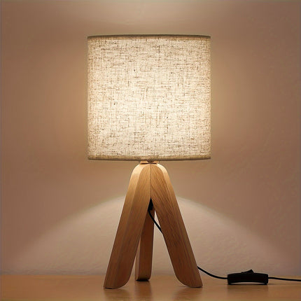 Nordic Wooden Tripod Table Lamp with Fabric Shade | Minimalist Lighting for Cozy Interiors