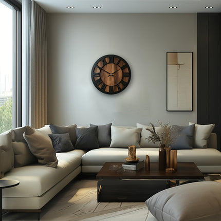 Large Wall Clocks for Living Room, Vintage Roman Numeral Clock with Wooden Face, Silent Farmhouse Wall Clock_04