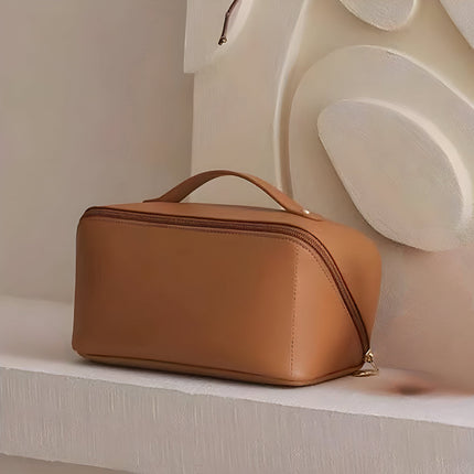 Large Capacity Makeup Bag Organizer with Wide Opening | PU Shell Travel Case for Skincare and Essentials