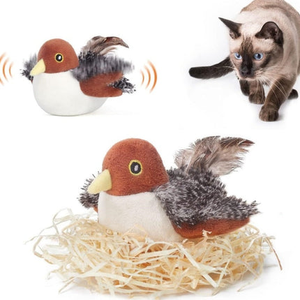 Interactive Cat Toy, Motion Activated Chirping Bird with Soft Plush Body and Feather Tail, Self Play Hunting Toy for Indoor Cats