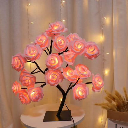 Rose Lamp, USB Powered Flower Night Light with Warm Decorative Glow for Bedside Tables, Shelves and Gifts