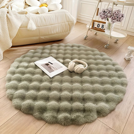 Round Bubble Rug with Unique Fleece Texture | Soft Fluffy Carpet for Cozy Modern Decor