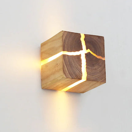 Hand-Carved Solid Wood Wall Light with Resin Inlay | Unique Ambient Glow for Modern Rustic Interiors