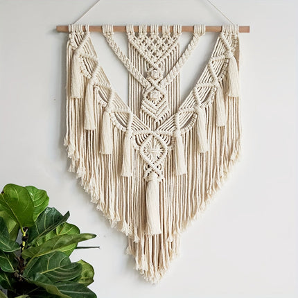 Bohemian Macrame Wall Hanging with Cascading Fringe | Handmade Woven Tapestry for Cozy Home Decor