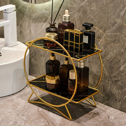 Double-Tiered Bathroom Organiser with Cat Ear Base | Space-Saving Metal Shelf for Skincare and Cosmetics