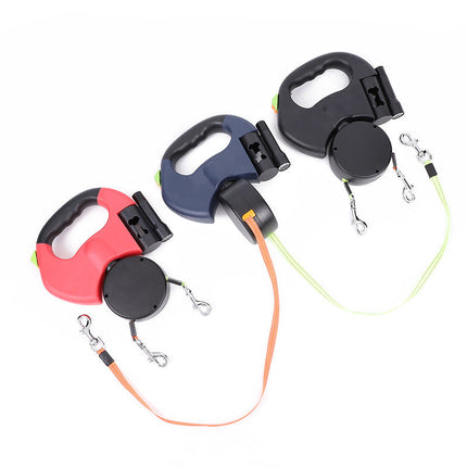 Retractable Dual Dog Leash, 3 m 10 ft Tangle Free Double Lead with 360 Degree Rotation and LED Light