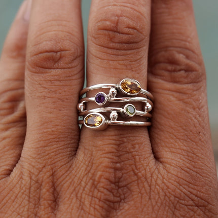Birthstone Ring with Adjustable Open Wrap Design | Colorful Boho Jewelry for Everyday Wear