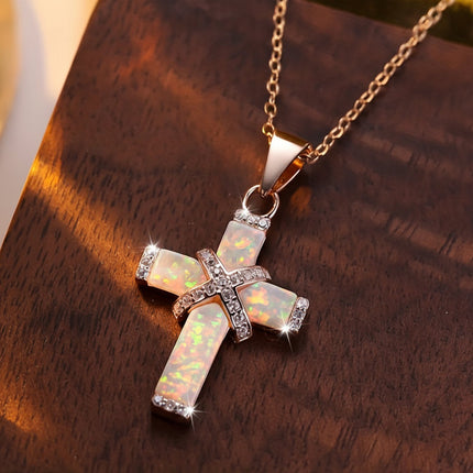Rose Gold Cross Necklace with Rhinestone Accents | Boho Jewelry for Everyday Wear and Gift Giving
