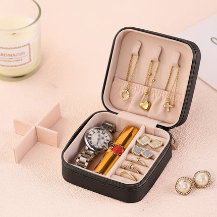 Compact Jewelry Box Travel Organizer with Zipper Closure | Elegant Storage for Rings, Earrings, and Necklaces