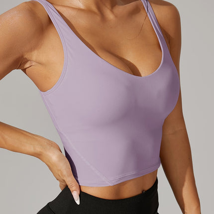 Backless Crop Tank Top with V Neck Design | Soft Stretch Athletic Top for Comfortable Workouts and Everyday Style