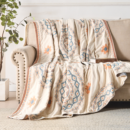 Mandala Boho Throw Blanket with Woven Fabric Design | Stylish Room Accent for Sofas and Beds