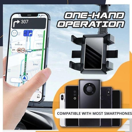 Rearview Mirror Phone Holder with Adjustable Grip | Safe Driving Accessory for GPS Navigation