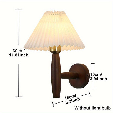Nordic Wooden Wall Sconce with Pleated Shade | Elegant Ambient Lighting for Bedrooms and Living Spaces