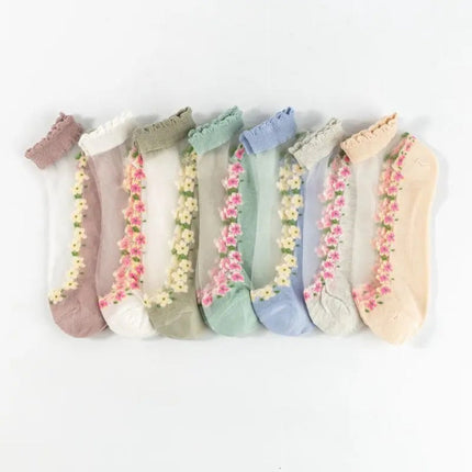 Lace Ankle Socks with Floral Trim for Women | Comfortable Everyday Wear with Elegant Style