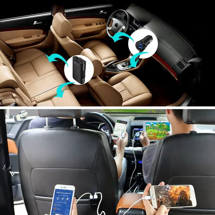 4 Port USB Car Charger with Front and Back Seat Ports, Charges 4 Devices at Once for Phones and Tablets, Black or White