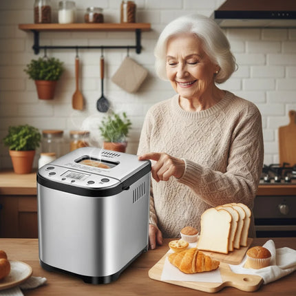 Automatic Bread Maker with Digital Control | Compact Stainless Steel Appliance for Easy Homemade Bread