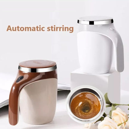 Self Stirring Mug with Heat Retention Lid, USB Rechargeable Coffee and Tea Cup with Magnetic Stirrer, Brown or Silver