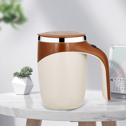 Self Stirring Mug with Heat Retention Lid, USB Rechargeable Coffee and Tea Cup with Magnetic Stirrer, Brown or Silver