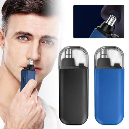 Nose Hair Trimmer with Stainless Steel Blades, Compact Electric Nostril Groomer in Blue or Black for Quick Daily Touch-Ups