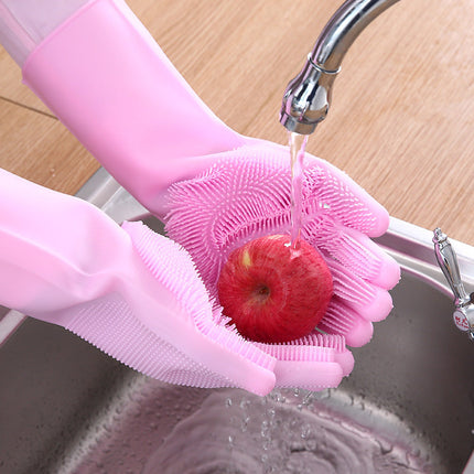 Silicone Scrubbing Gloves with Soft Bristles | Durable Cleaning Tool for Effortless Dishwashing