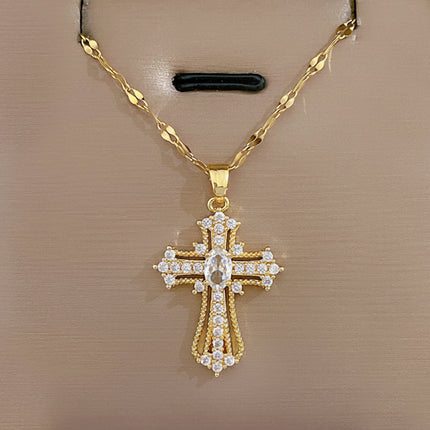 Gold Cross Necklace with Shiny Alloy Pendant | Elegant Everyday Jewelry for Meaningful Gifts