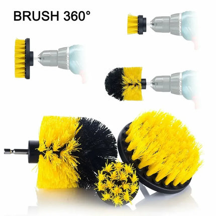 Drill Brush Cleaning Kit, Set of 4 Stiff Bristle Scrubber Attachments for Bathtubs, Tile, Grout and Patios