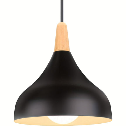 Teardrop Pendant Light with Adjustable Height | Metal & Wood Modern Lamp for Soft Ambient Dining Lighting