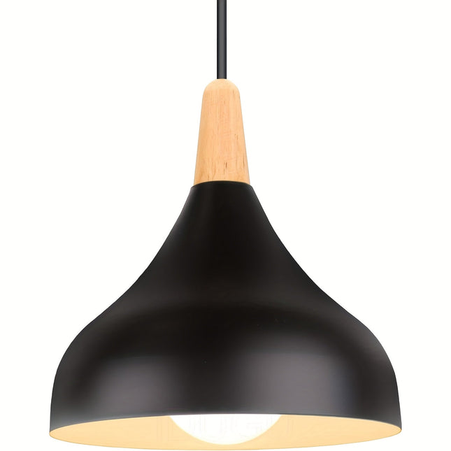 Modern Pendant Light, Teardrop Hanging Light with Metal and Wood Shade, Bedroom Lighting Fixture for Kitchen_06