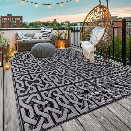 Reversible Outdoor Rug with Modern Geometric Design | Lightweight & Easy-Clean Mat for Patios and RVs