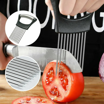 Food Slicing Holder with Sharp Holding Pins and Non-Slip Grip for Even Slices of Tomatoes and Onions