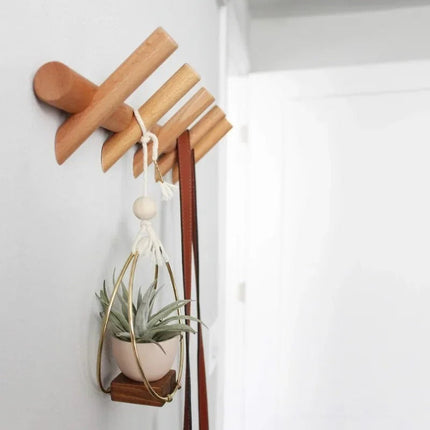 Solid Oak Wall Rack with Scandinavian Design | Stylish Organizer for Coats, Hats, and Accessories