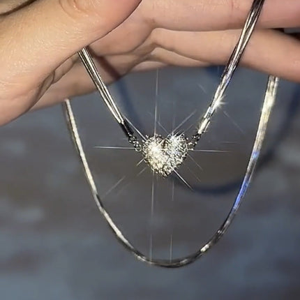 Rhinestone Heart Pendant Necklace for Women, Sparkling Love Heart Jewelry for Weddings, Parties and Everyday Wear
