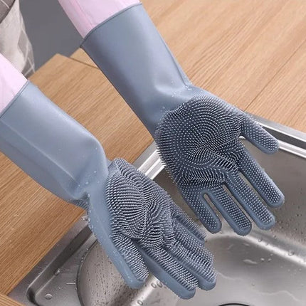 Silicone Scrubbing Gloves with Soft Bristles | Durable Cleaning Tool for Effortless Dishwashing