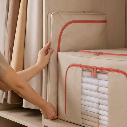 Foldable Clothes Storage Box with Clear Windows, Zippered Stackable Closet Organizer for Blankets