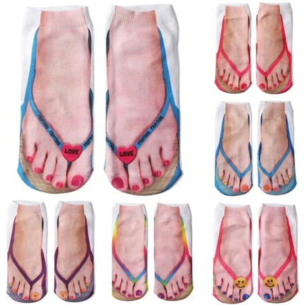 Comfortable Ankle Socks, Funny Socks with Painted Toenail and Flip Flop Print – image 5