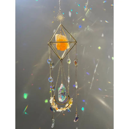 Hanging Crystal Suncatcher for Windows, Rainbow Prism Decor with Rose Quartz, Fluorite and Amethyst, 5 Colors