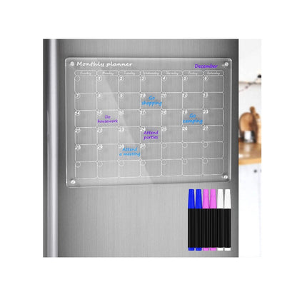Magnetic Dry Erase Calendar for Fridge, 40x30cm 16x12 in Clear Acrylic Board with 4 Magnets and Markers