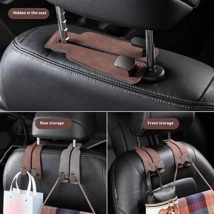 Car Headrest Hooks with Easy Hook-On Installation, Grocery Bag and Handbag Hangers in Brown, Black or Gray