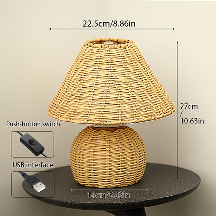Bamboo Woven Desk Lamp with Handcrafted Shade | USB-Powered Ambient Light for Relaxing Spaces