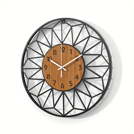 Modern Wall Clock with Silent Quartz Movement | Stylish Metal Frame & Wood Grain Center for Tranquil Interiors